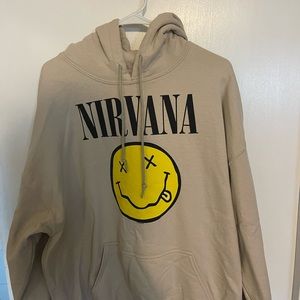 Nirvana Men's Yellow Smiley Hooded Sweatshirt Tan